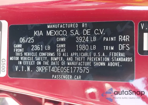 2025 Kia K4 Lxs from USA, damaged, VIN 3KPFT4DE0SE177575